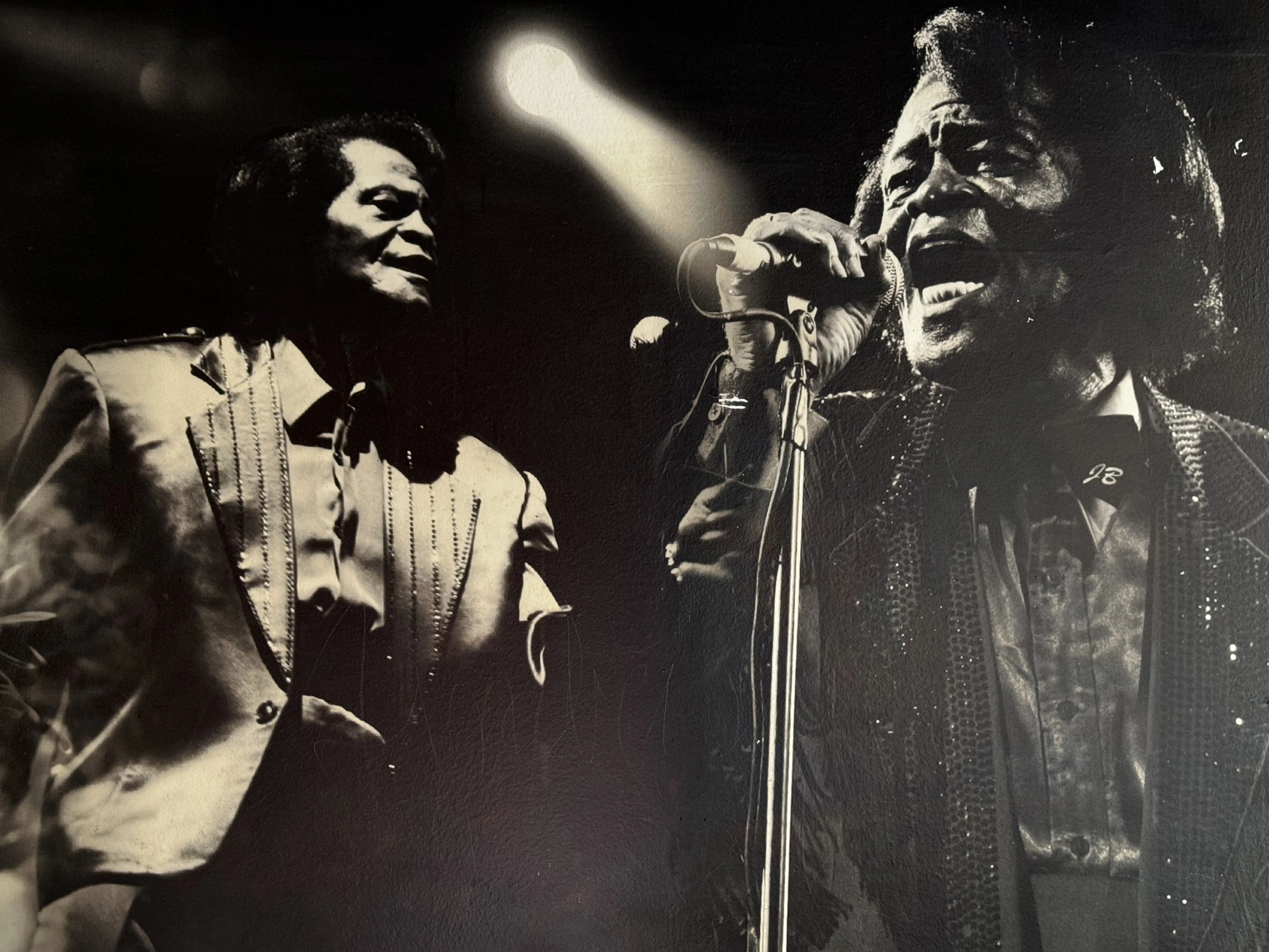 Detail portrétu Jamese Browna v baru Funky Monkey